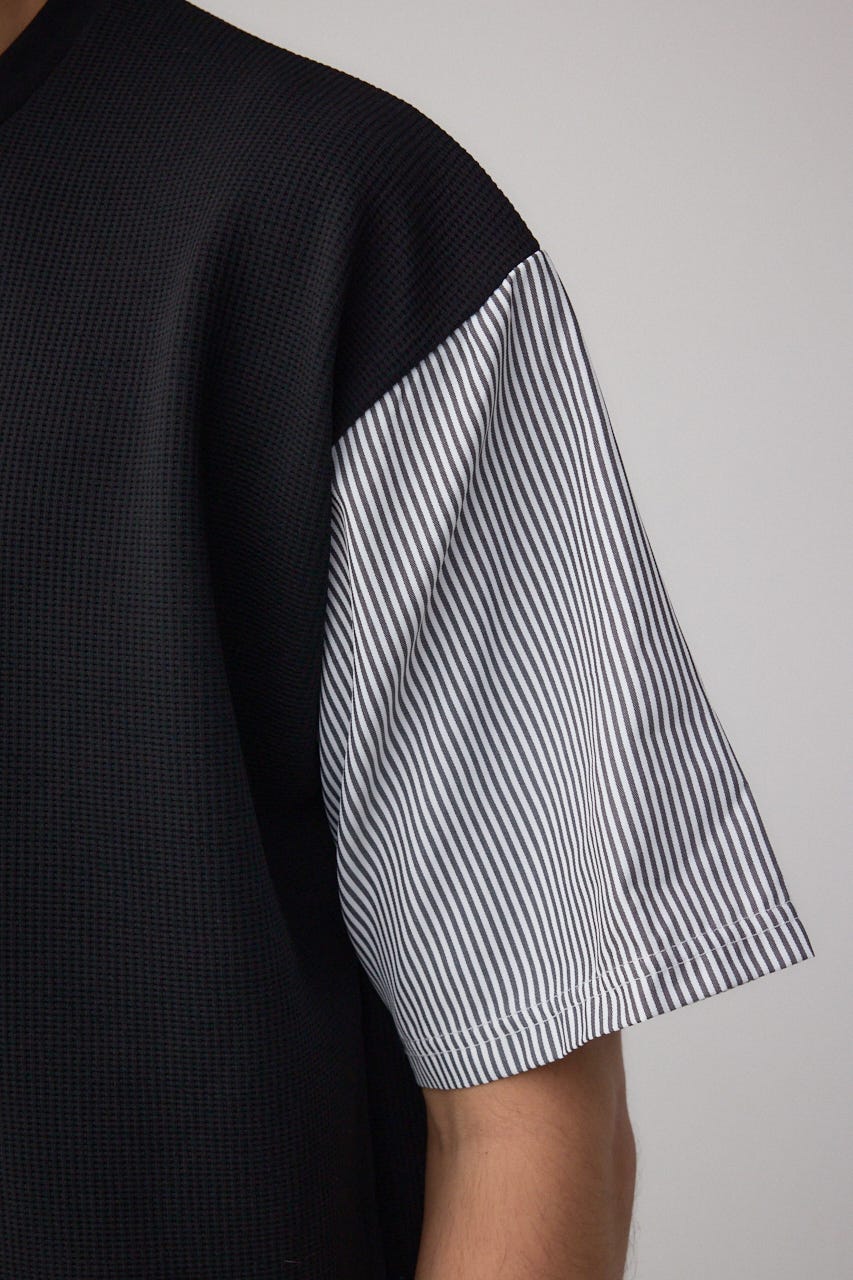シャツスウィッチングプルオーバー 柄BLK L