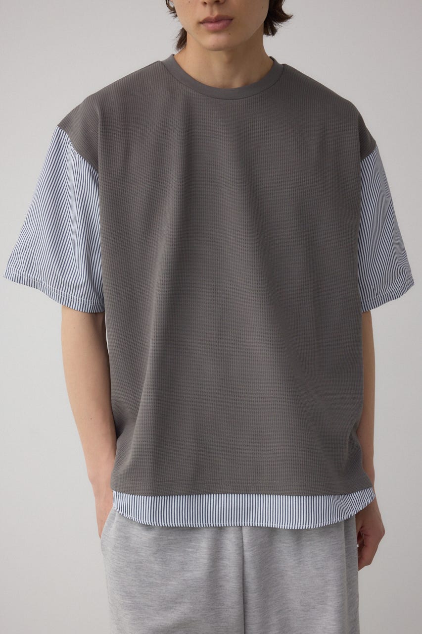 シャツスウィッチングプルオーバー 柄GRY M