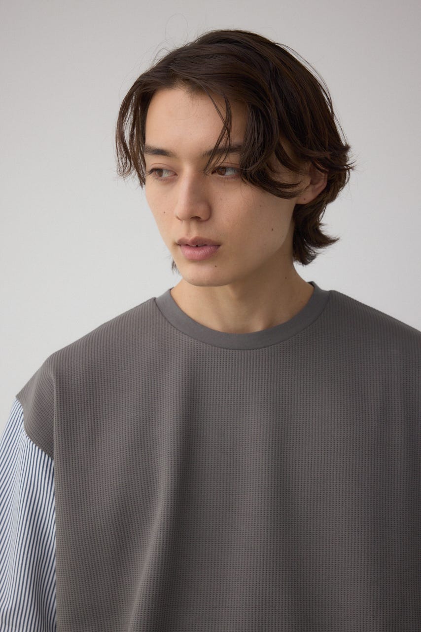 シャツスウィッチングプルオーバー 柄GRY M