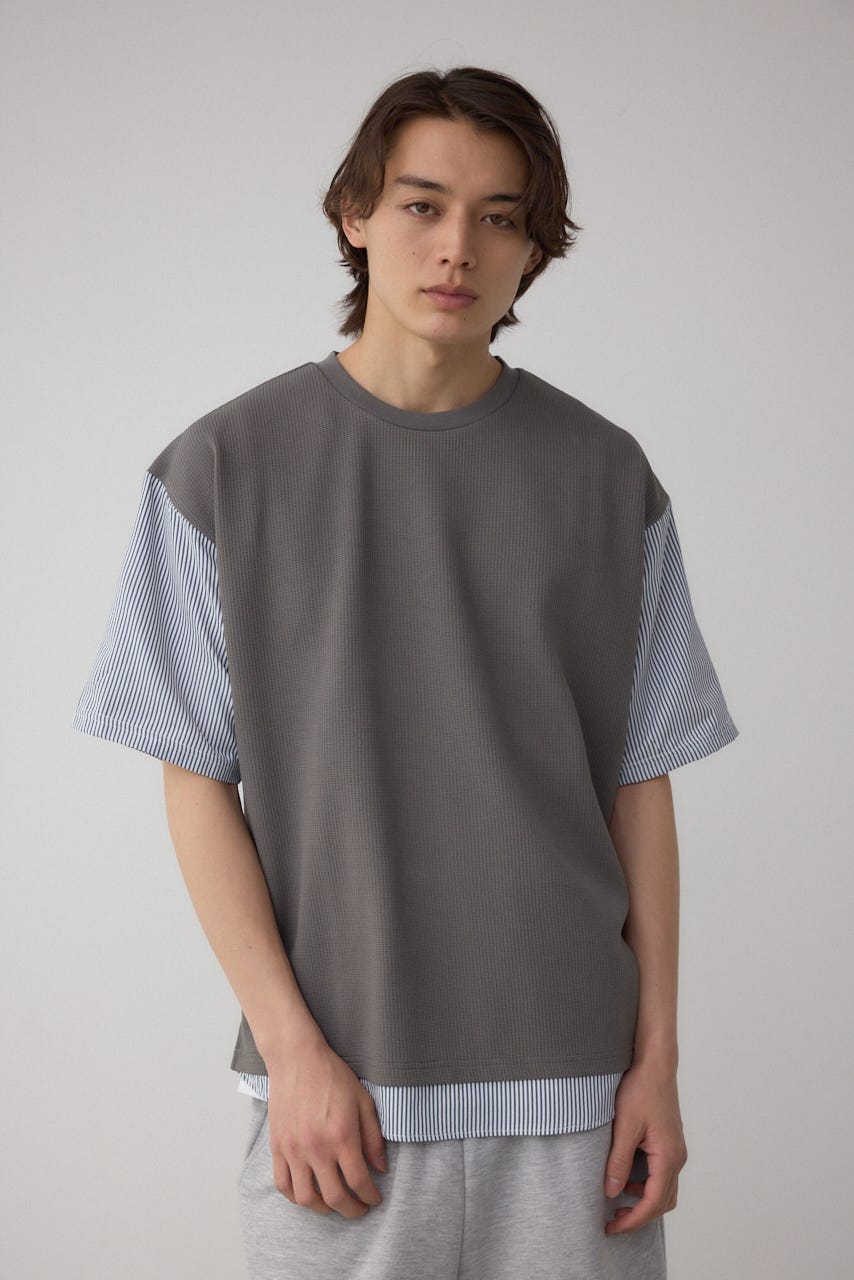 シャツスウィッチングプルオーバー 柄GRY M