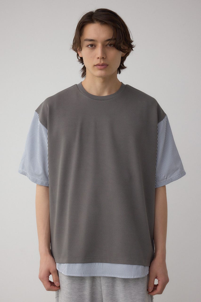 シャツスウィッチングプルオーバー 柄GRY M
