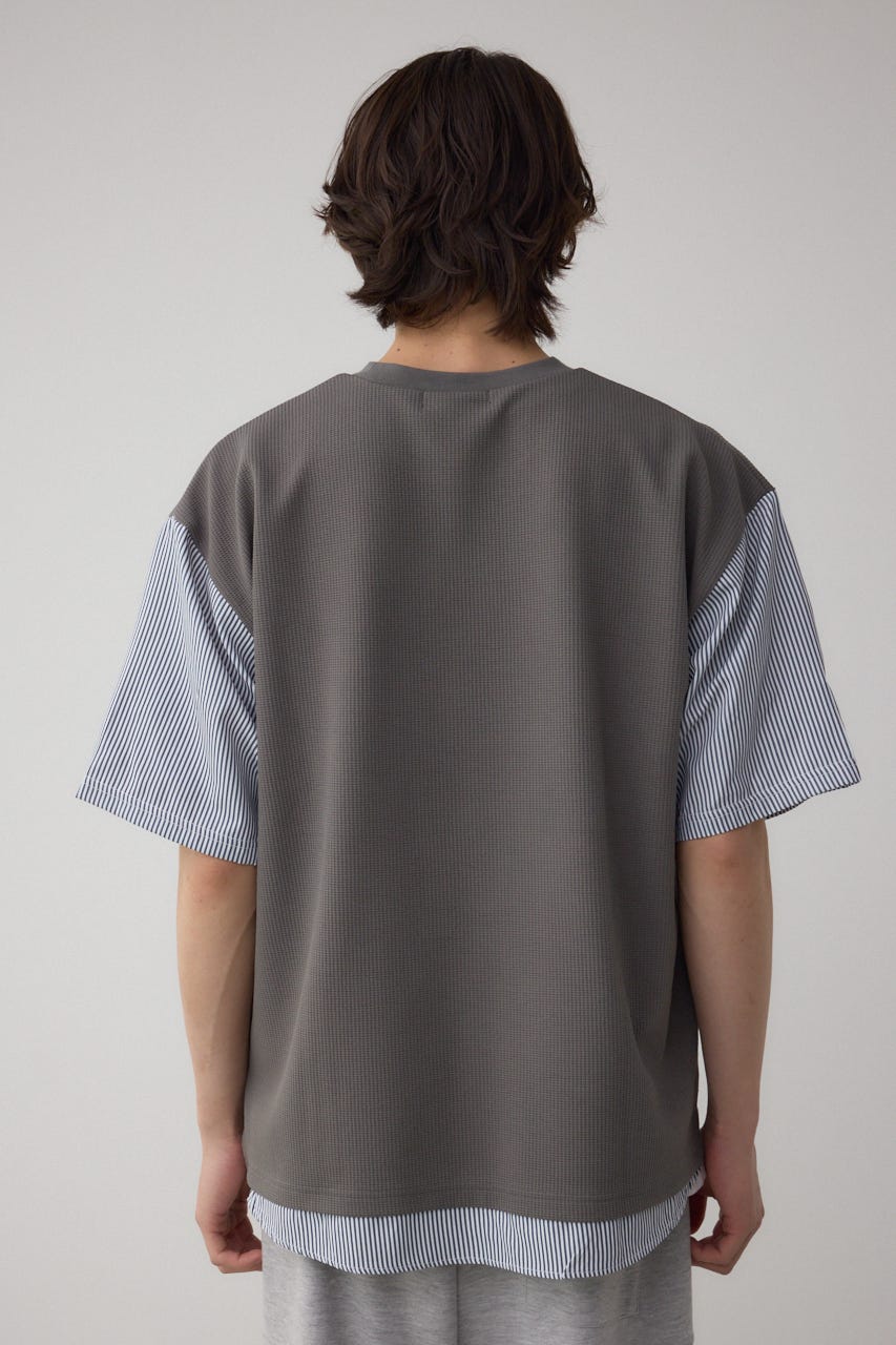 シャツスウィッチングプルオーバー 柄GRY M