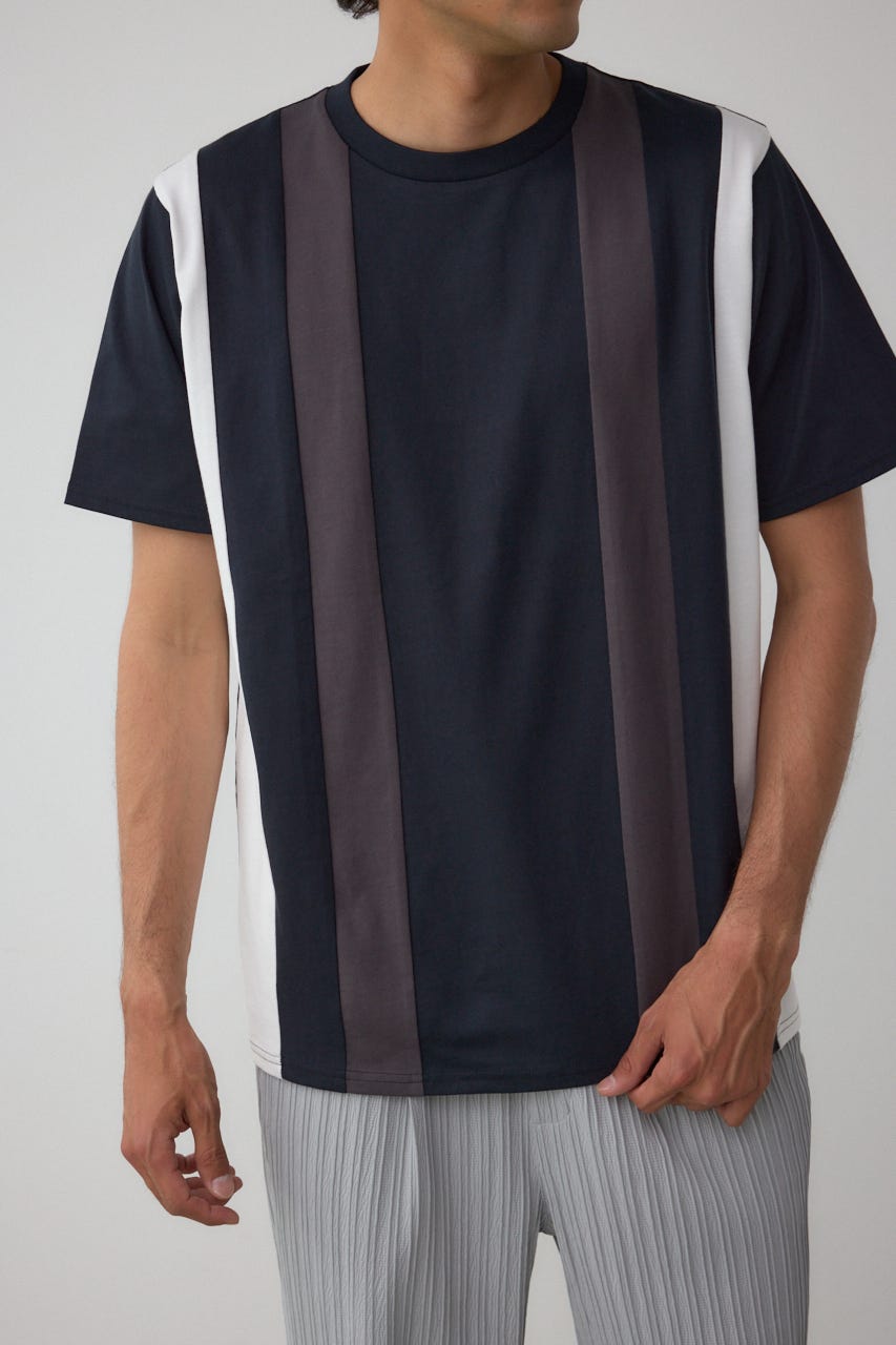 ラインスウィッチングTシャツ 柄BLK L