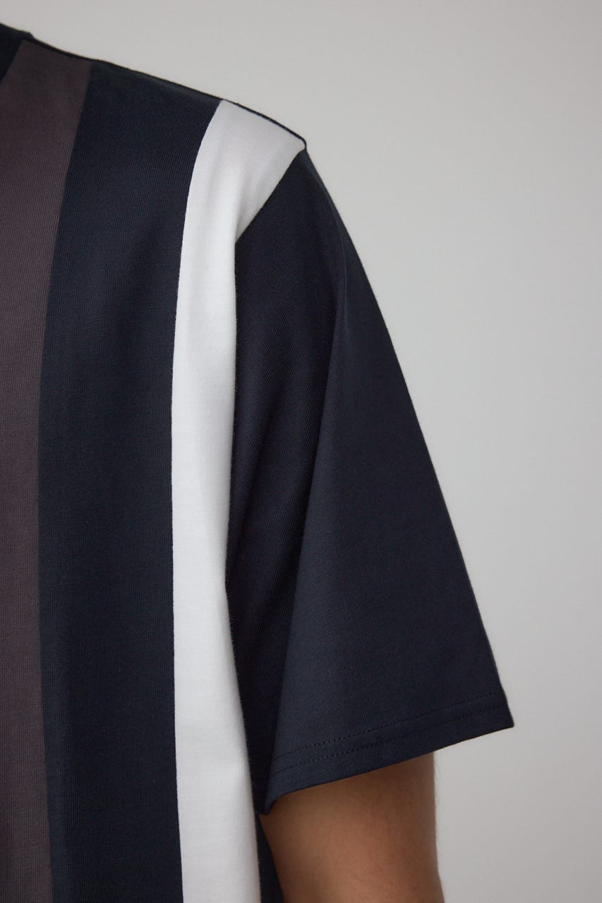 ラインスウィッチングTシャツ 柄BLK L