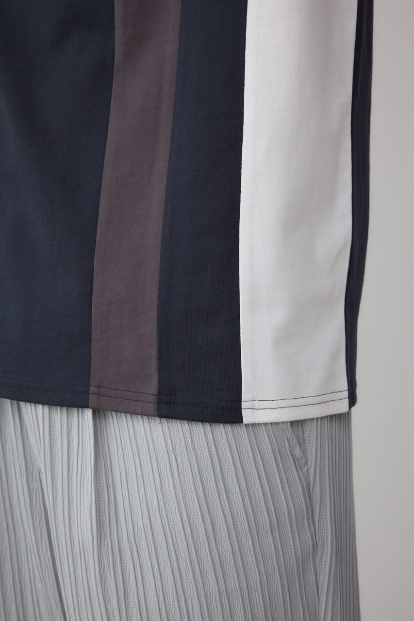 ラインスウィッチングTシャツ 柄BLK L