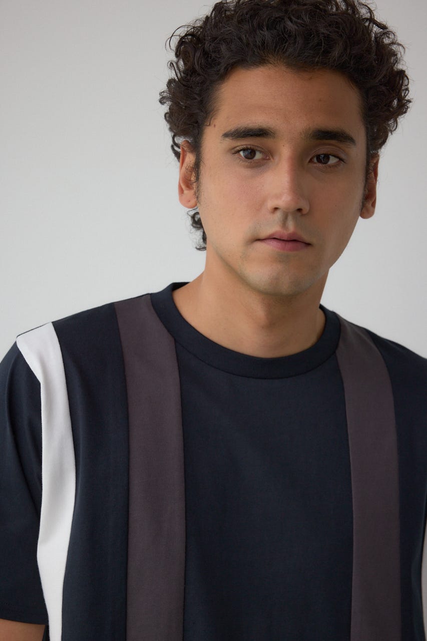 ラインスウィッチングTシャツ 柄BLK L