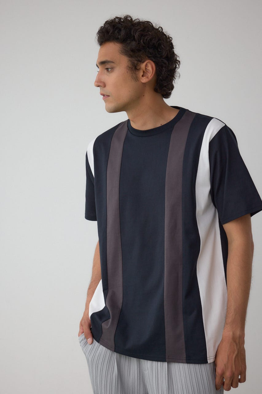 ラインスウィッチングTシャツ 柄BLK L