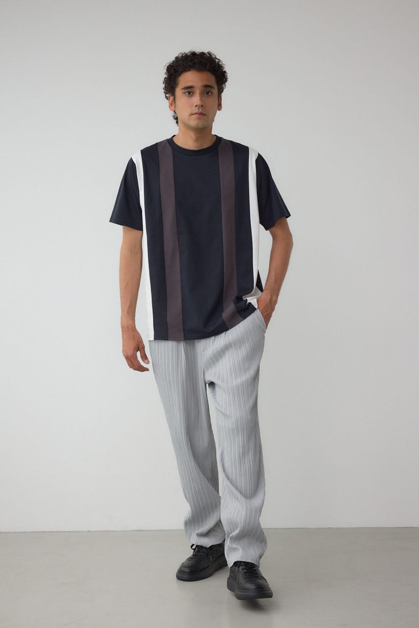 ラインスウィッチングTシャツ 柄BLK L