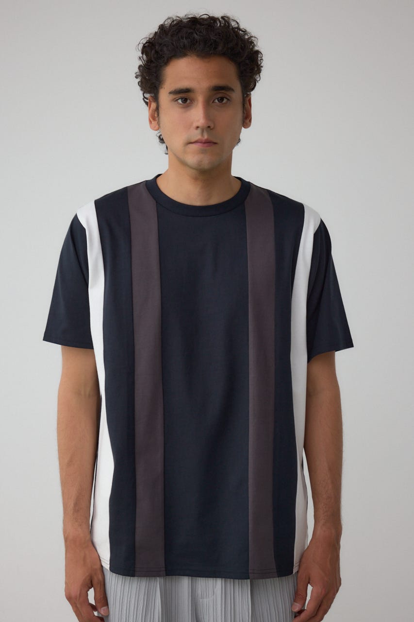 ラインスウィッチングTシャツ 柄BLK L