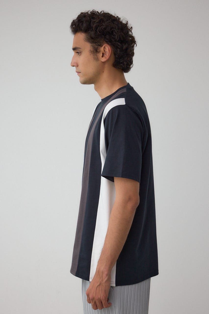 ラインスウィッチングTシャツ 柄BLK L