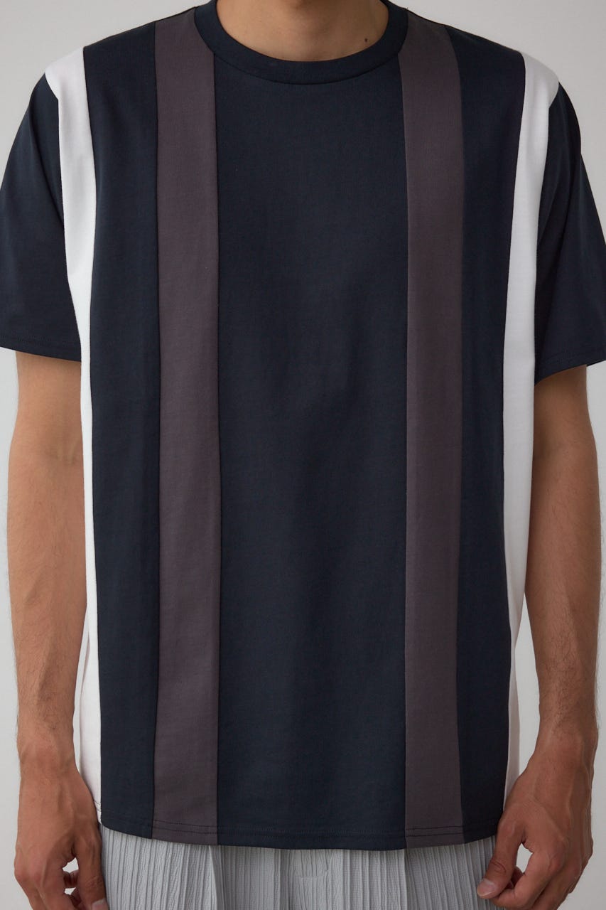 ラインスウィッチングTシャツ 柄BLK L