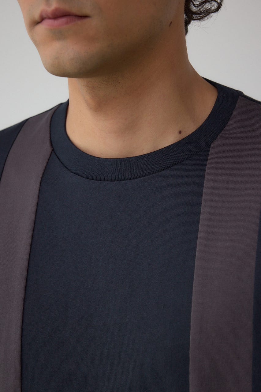 ラインスウィッチングTシャツ 柄BLK L