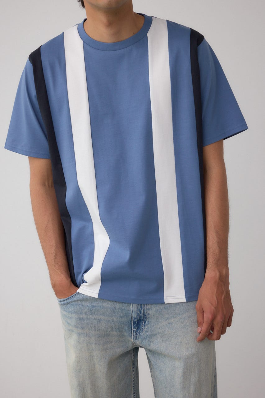 ラインスウィッチングTシャツ 柄BLU L