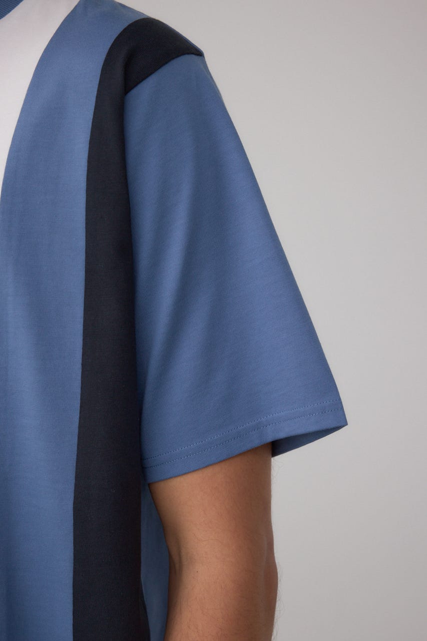 ラインスウィッチングTシャツ 柄BLU L