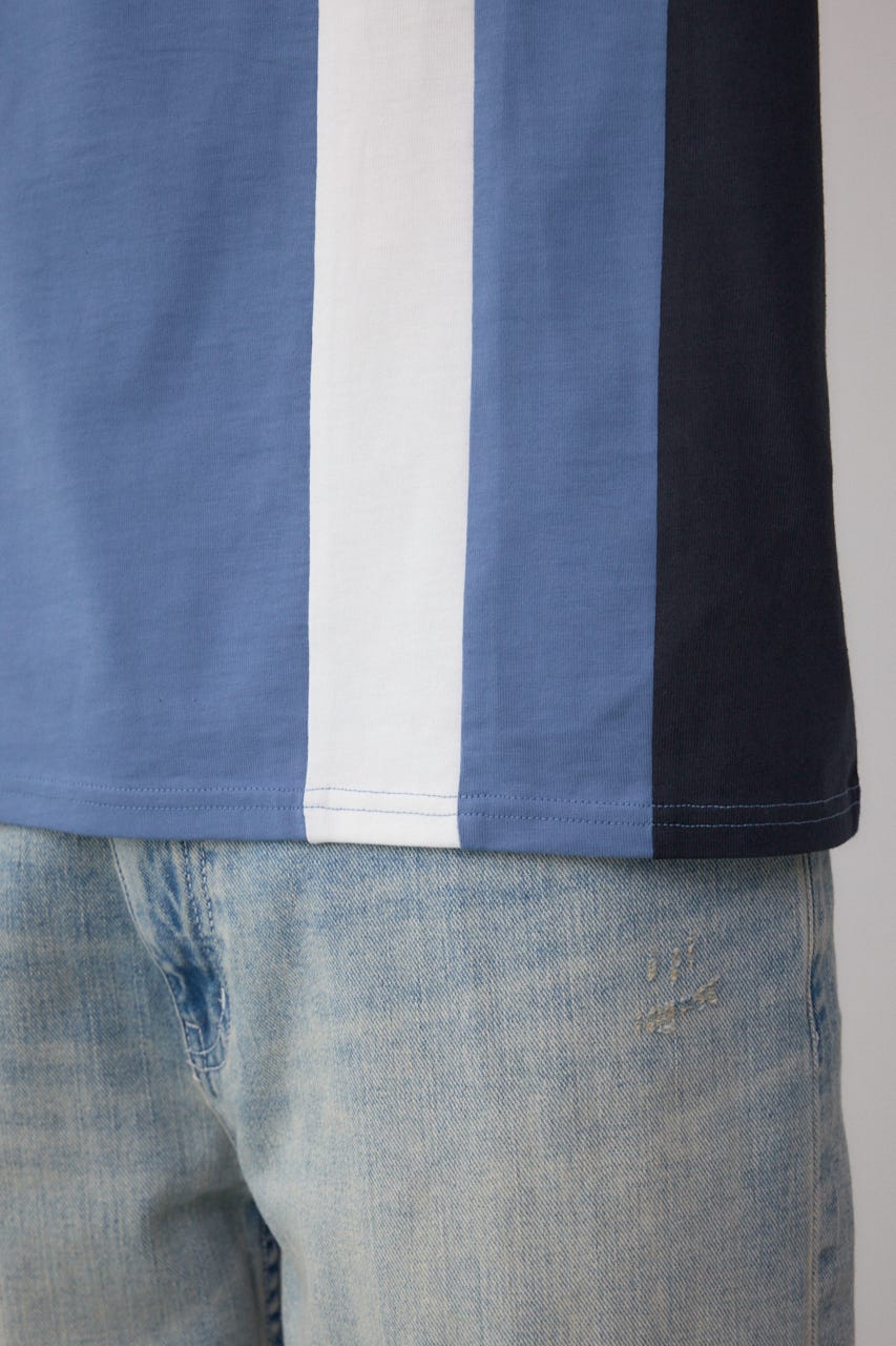 ラインスウィッチングTシャツ 柄BLU L