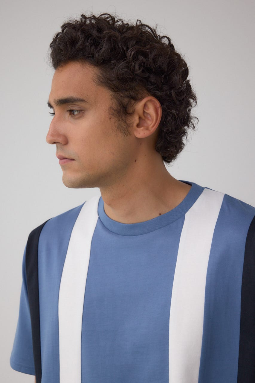 ラインスウィッチングTシャツ 柄BLU L