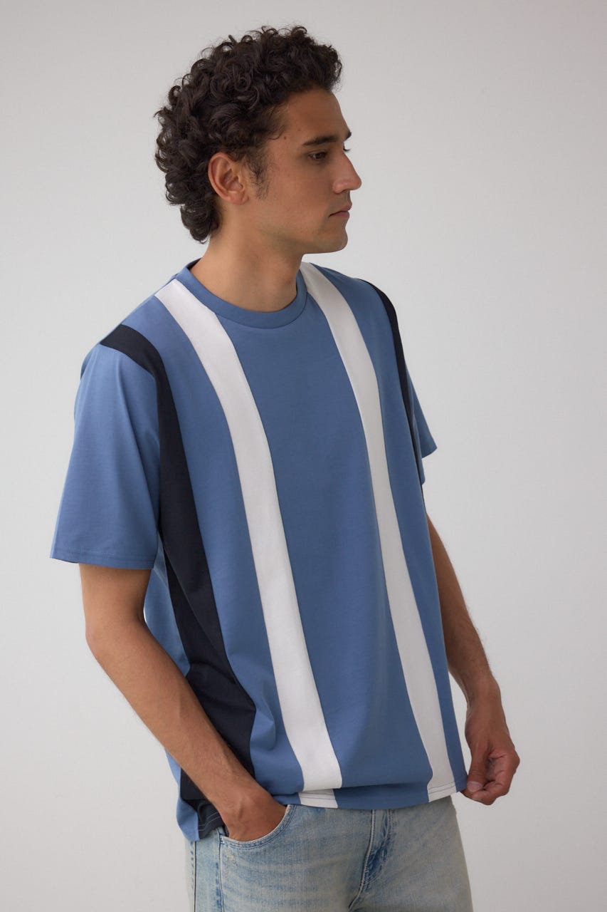 ラインスウィッチングTシャツ 柄BLU L