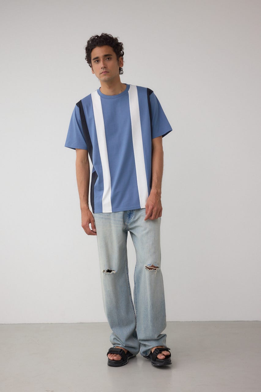 ラインスウィッチングTシャツ 柄BLU L