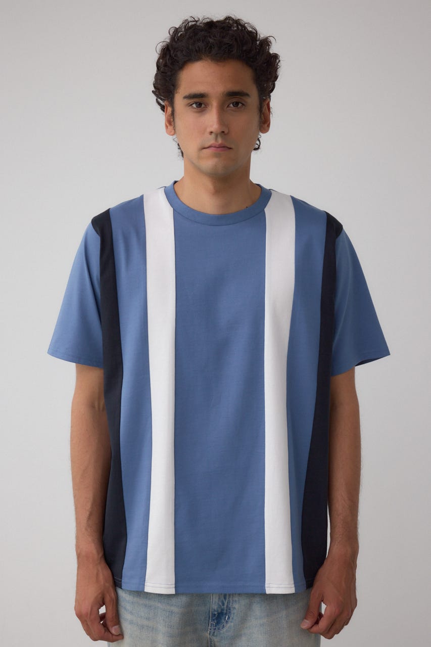 ラインスウィッチングTシャツ 柄BLU L