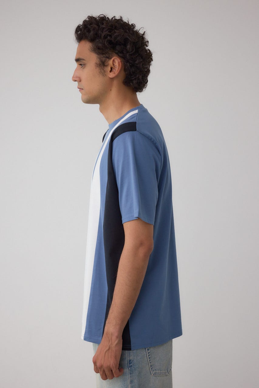 ラインスウィッチングTシャツ 柄BLU L