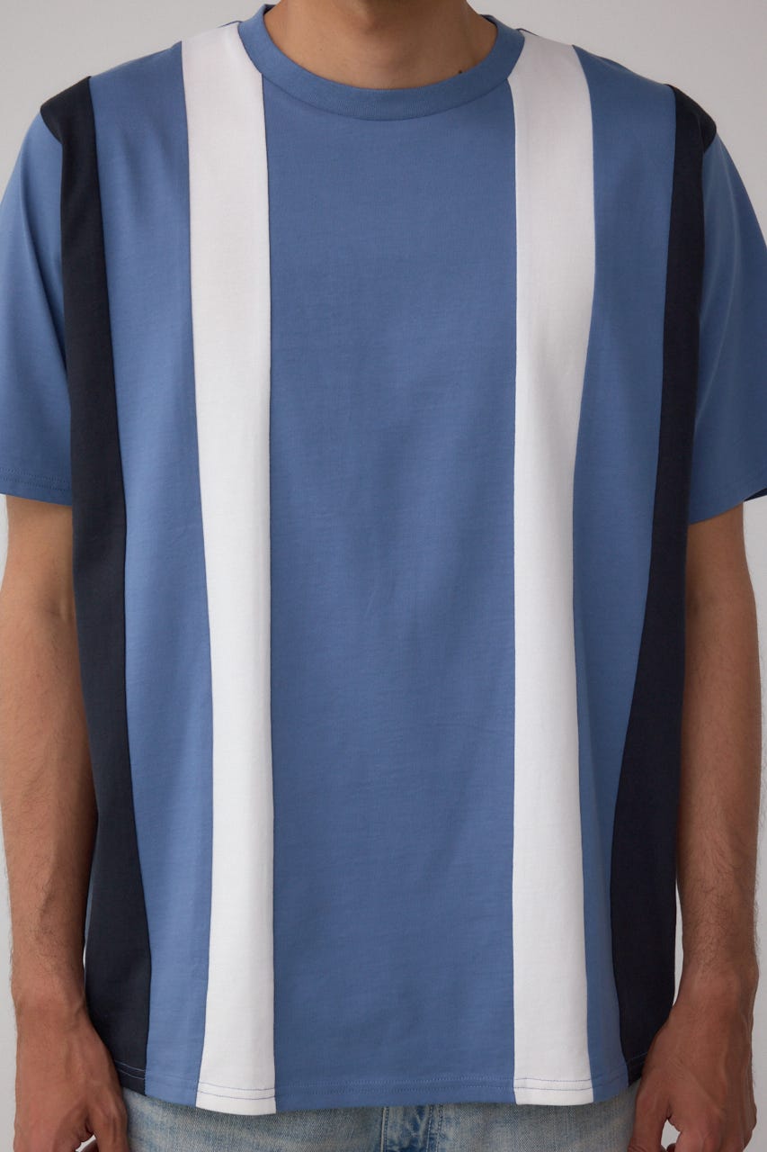 ラインスウィッチングTシャツ 柄BLU L
