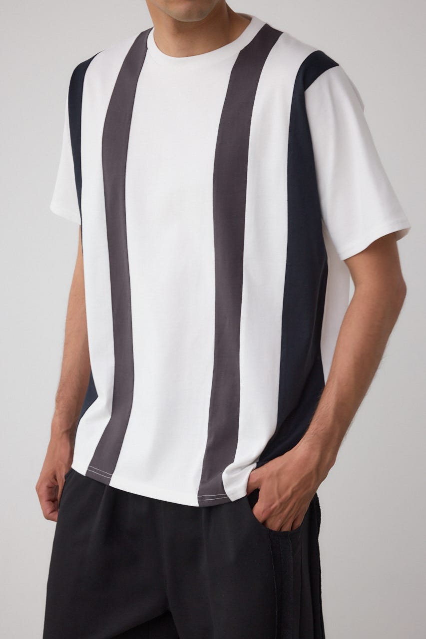 ラインスウィッチングTシャツ 柄WHT L