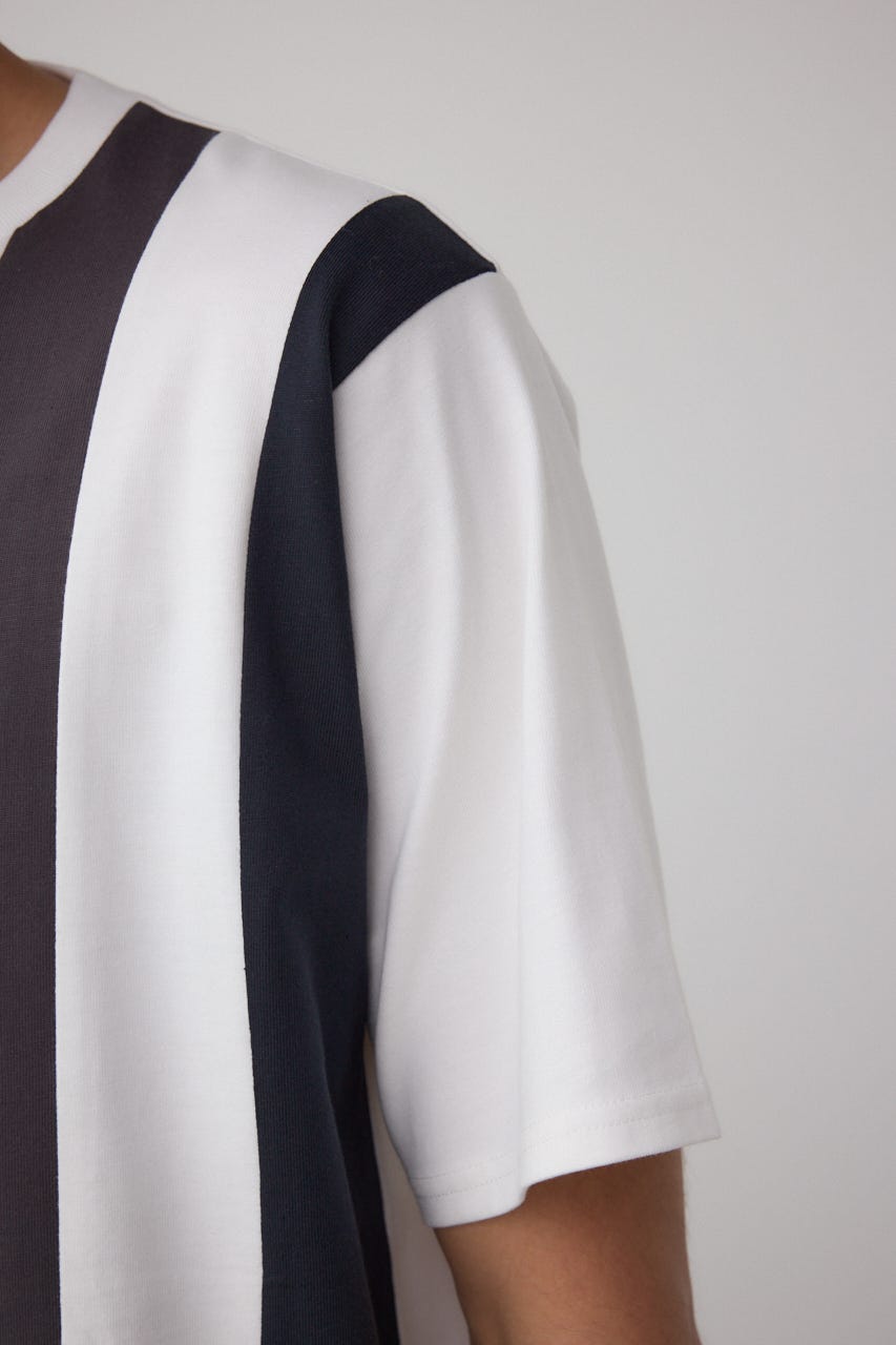 ラインスウィッチングTシャツ 柄WHT L