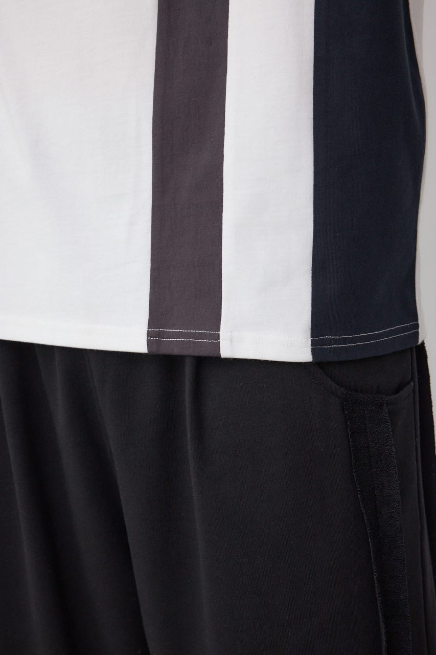 ラインスウィッチングTシャツ 柄WHT L