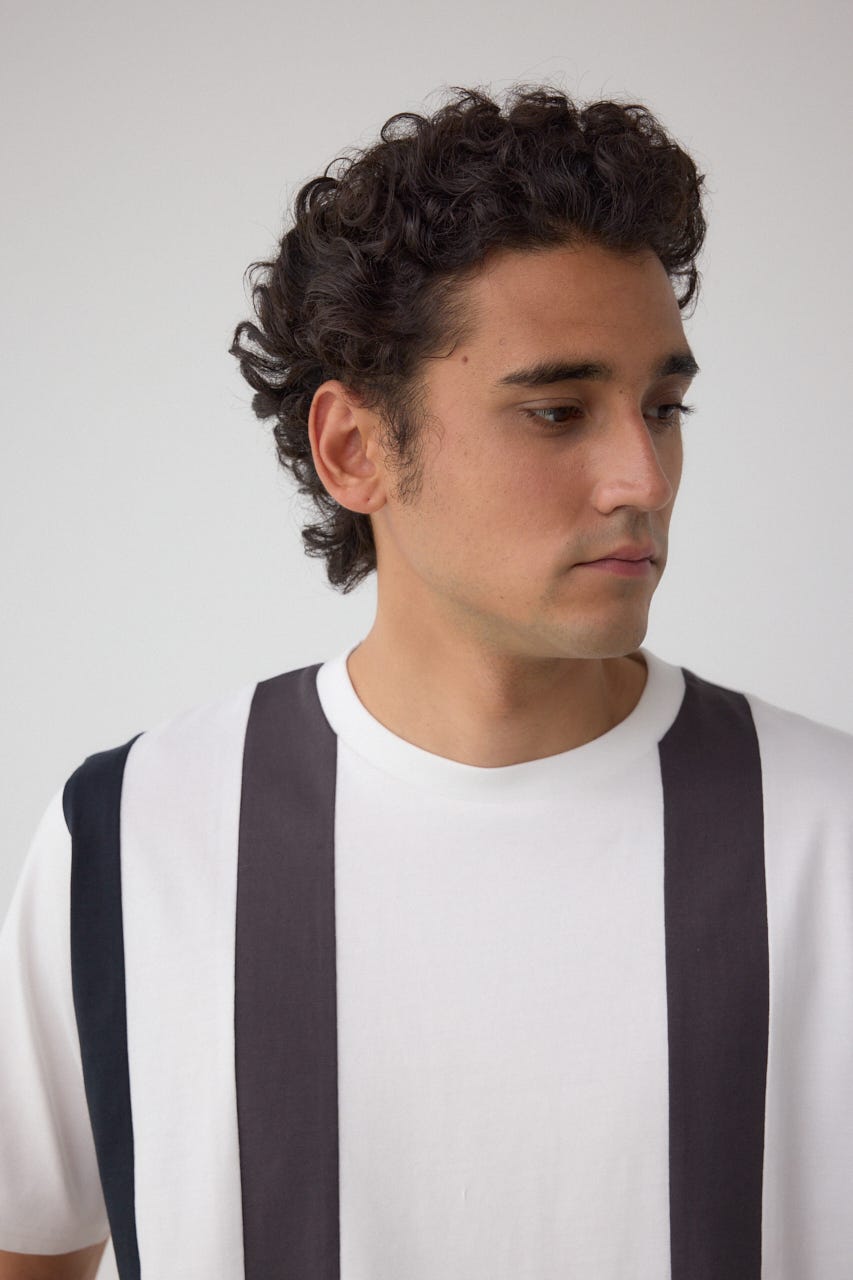 ラインスウィッチングTシャツ 柄WHT L