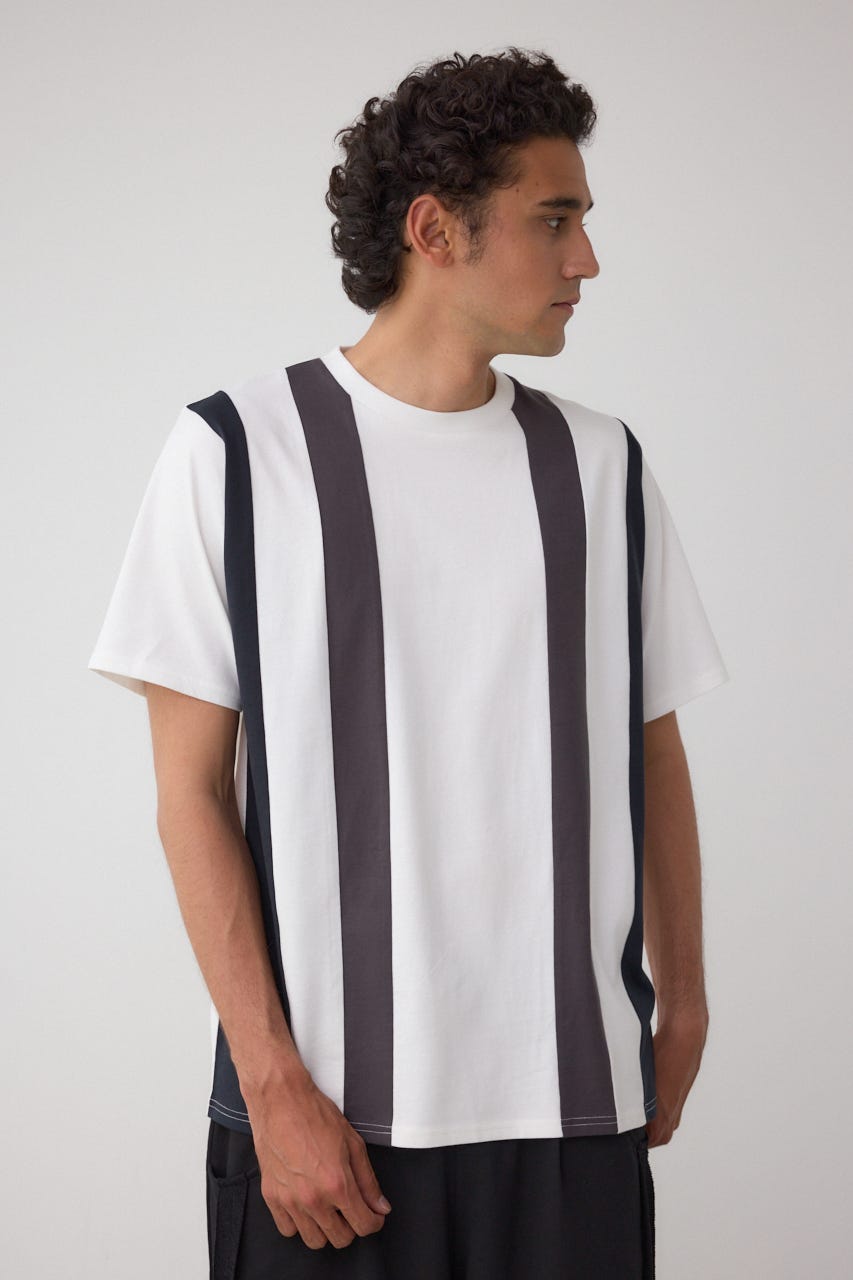 ラインスウィッチングTシャツ 柄WHT L
