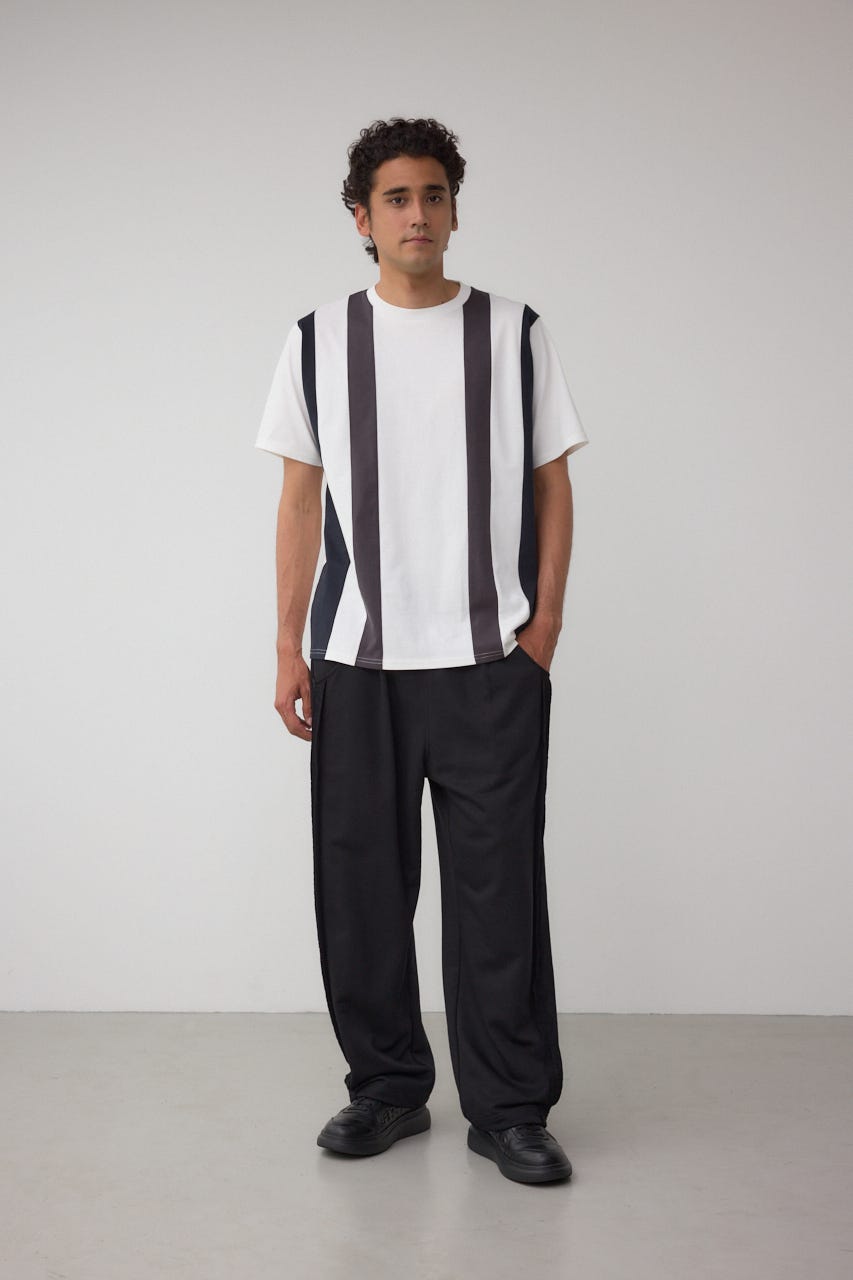 ラインスウィッチングTシャツ 柄WHT L