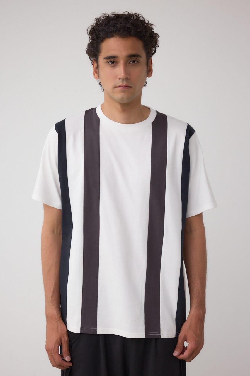 ラインスウィッチングTシャツ 柄WHT L