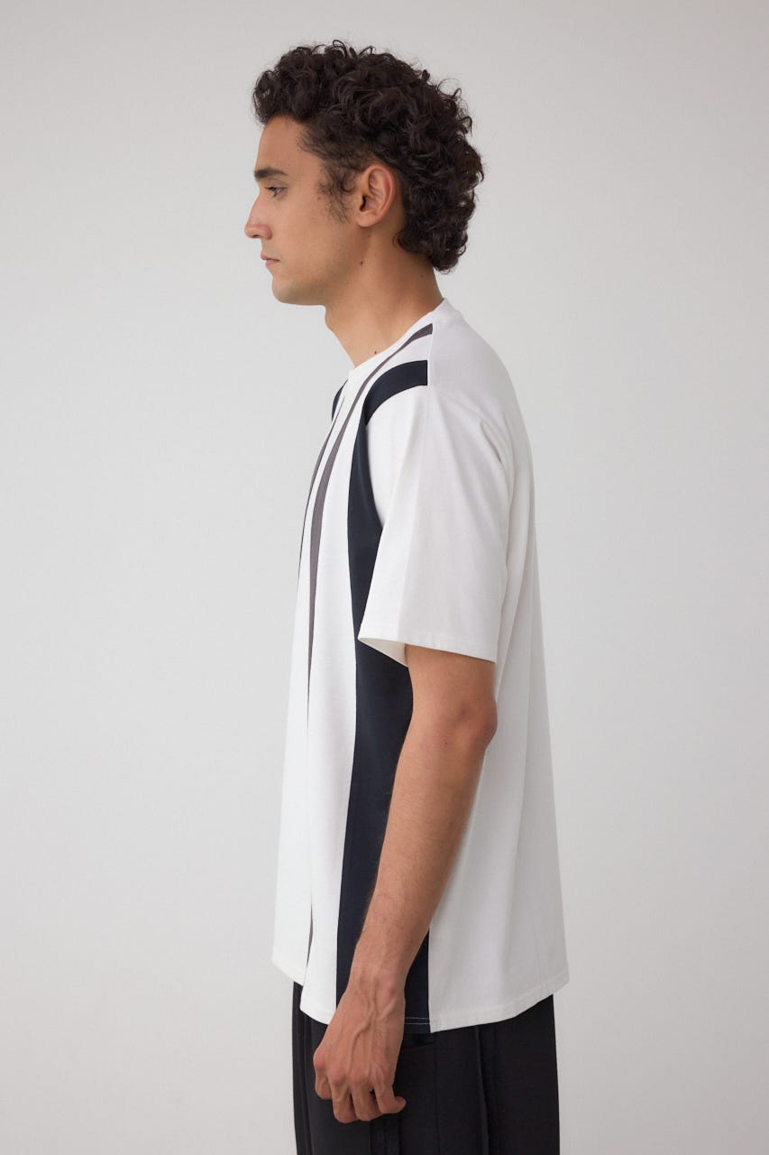 ラインスウィッチングTシャツ 柄WHT L