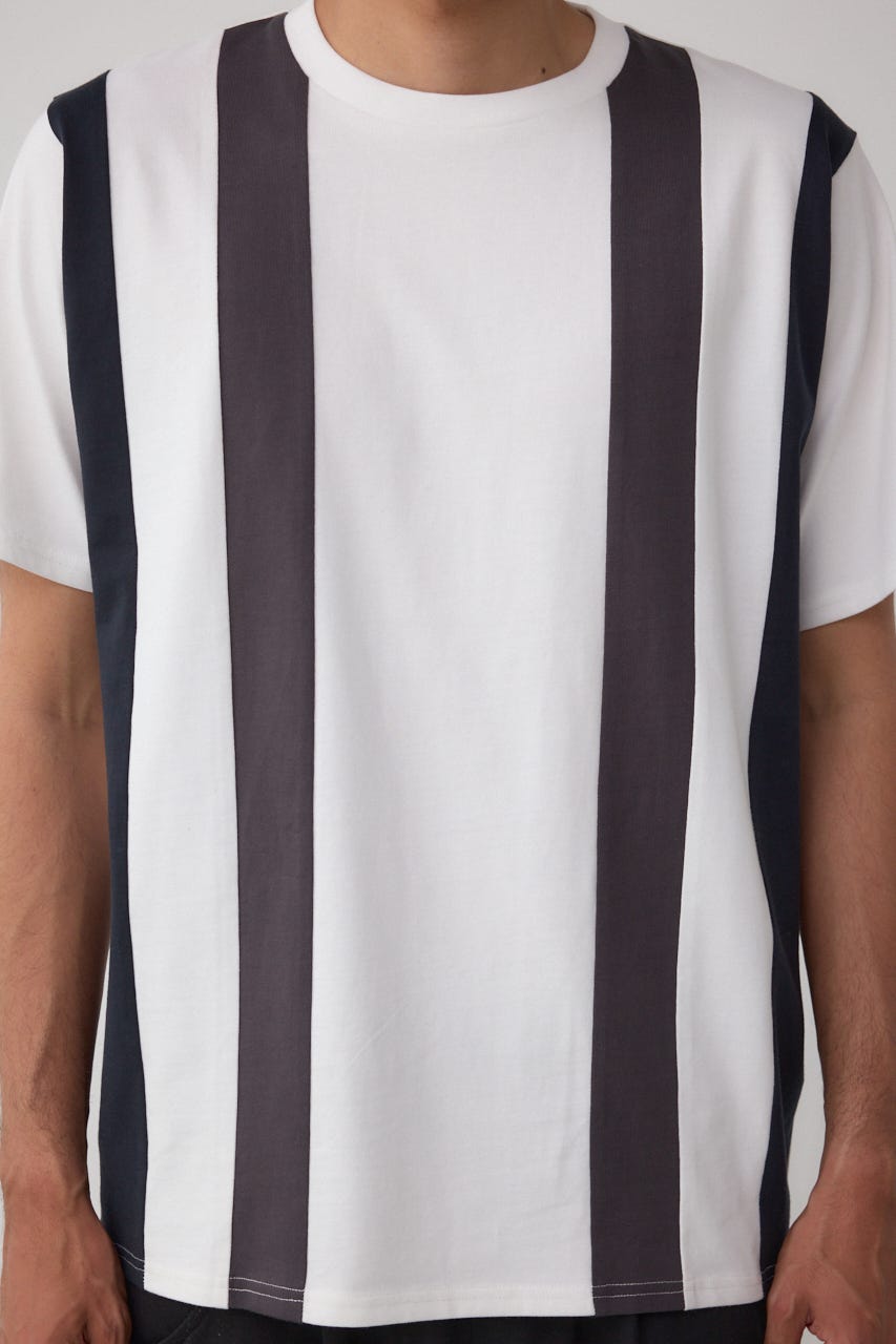 ラインスウィッチングTシャツ 柄WHT L