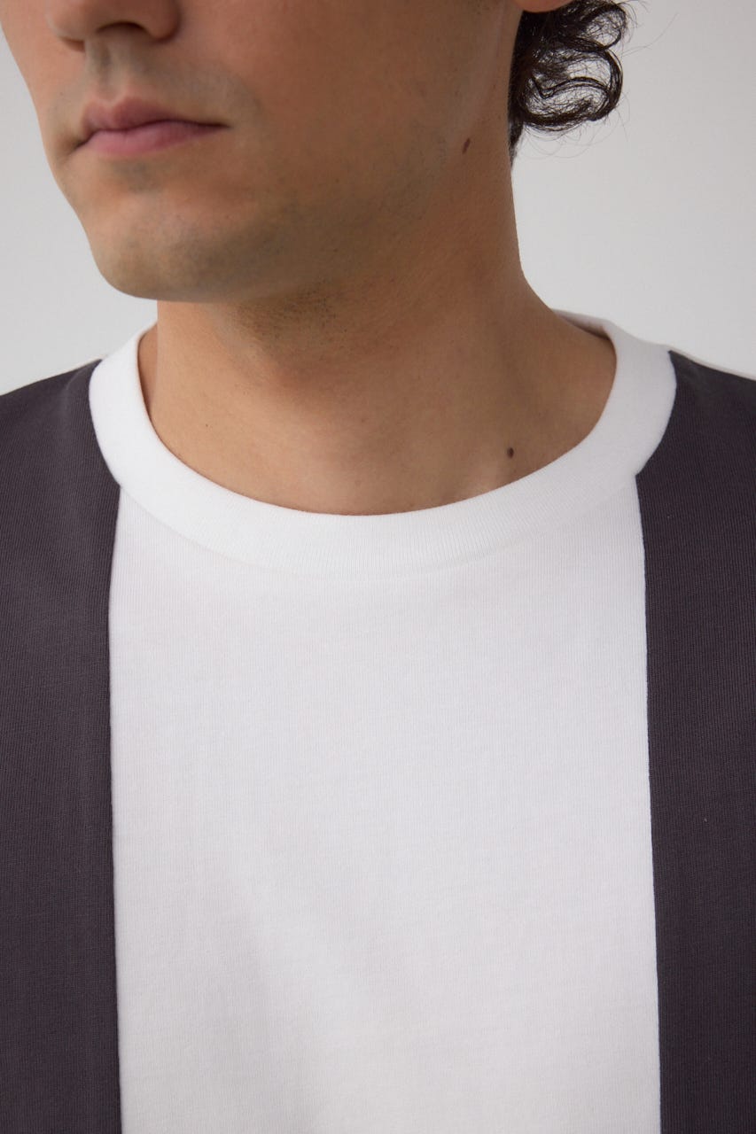 ラインスウィッチングTシャツ 柄WHT L