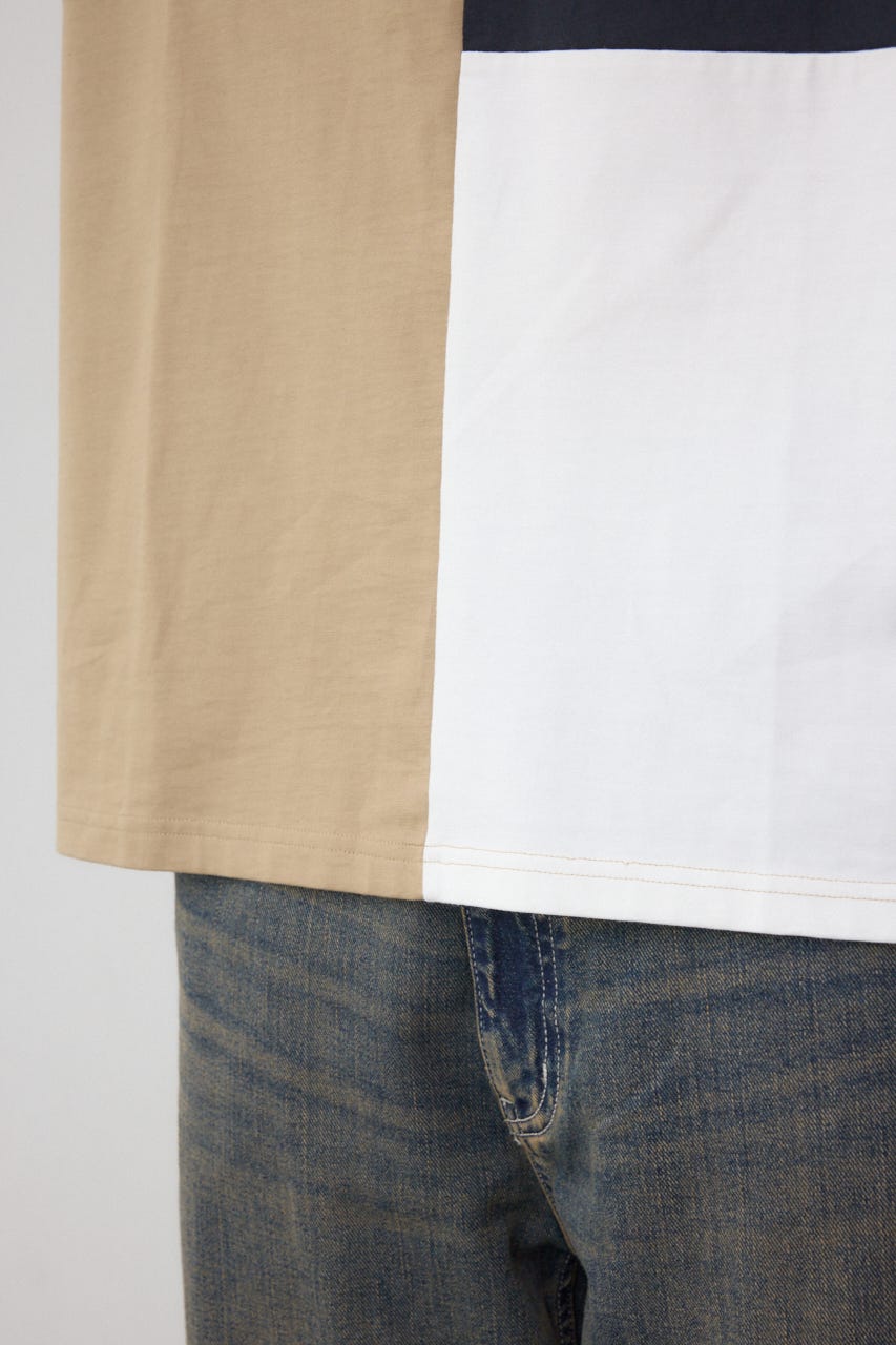 パネルスウィッチングTシャツ 柄BEG L