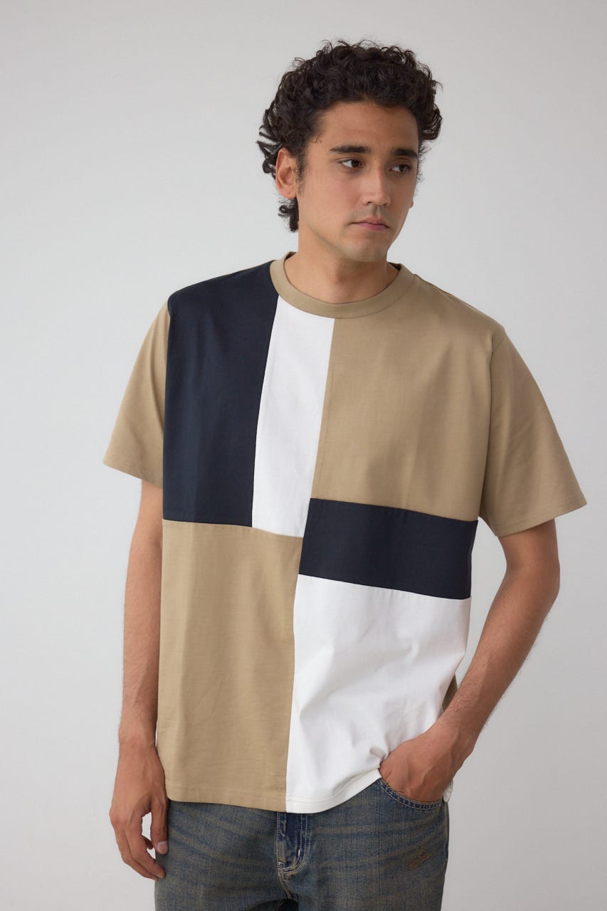 パネルスウィッチングTシャツ 柄BEG L