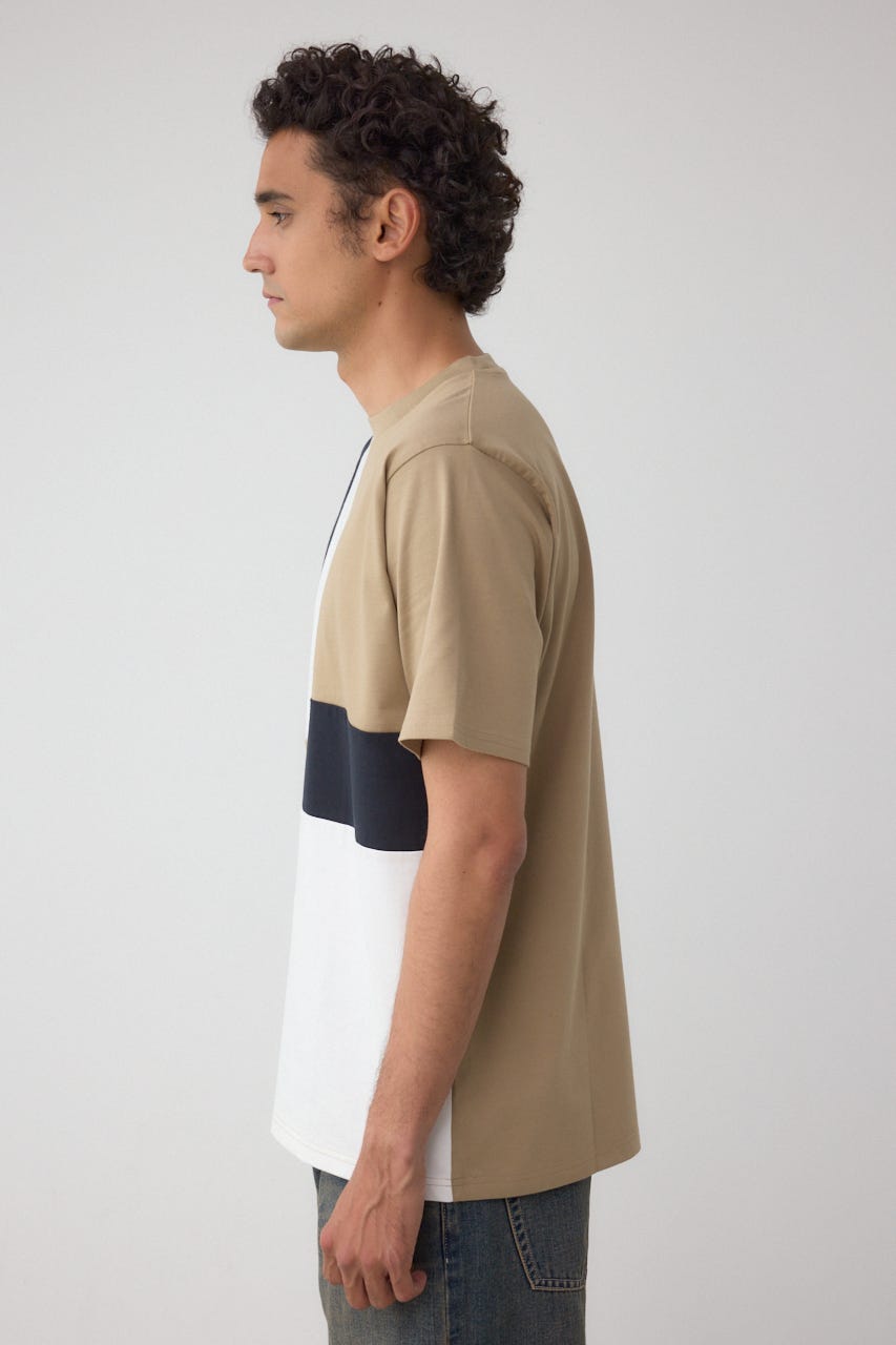 パネルスウィッチングTシャツ 柄BEG L