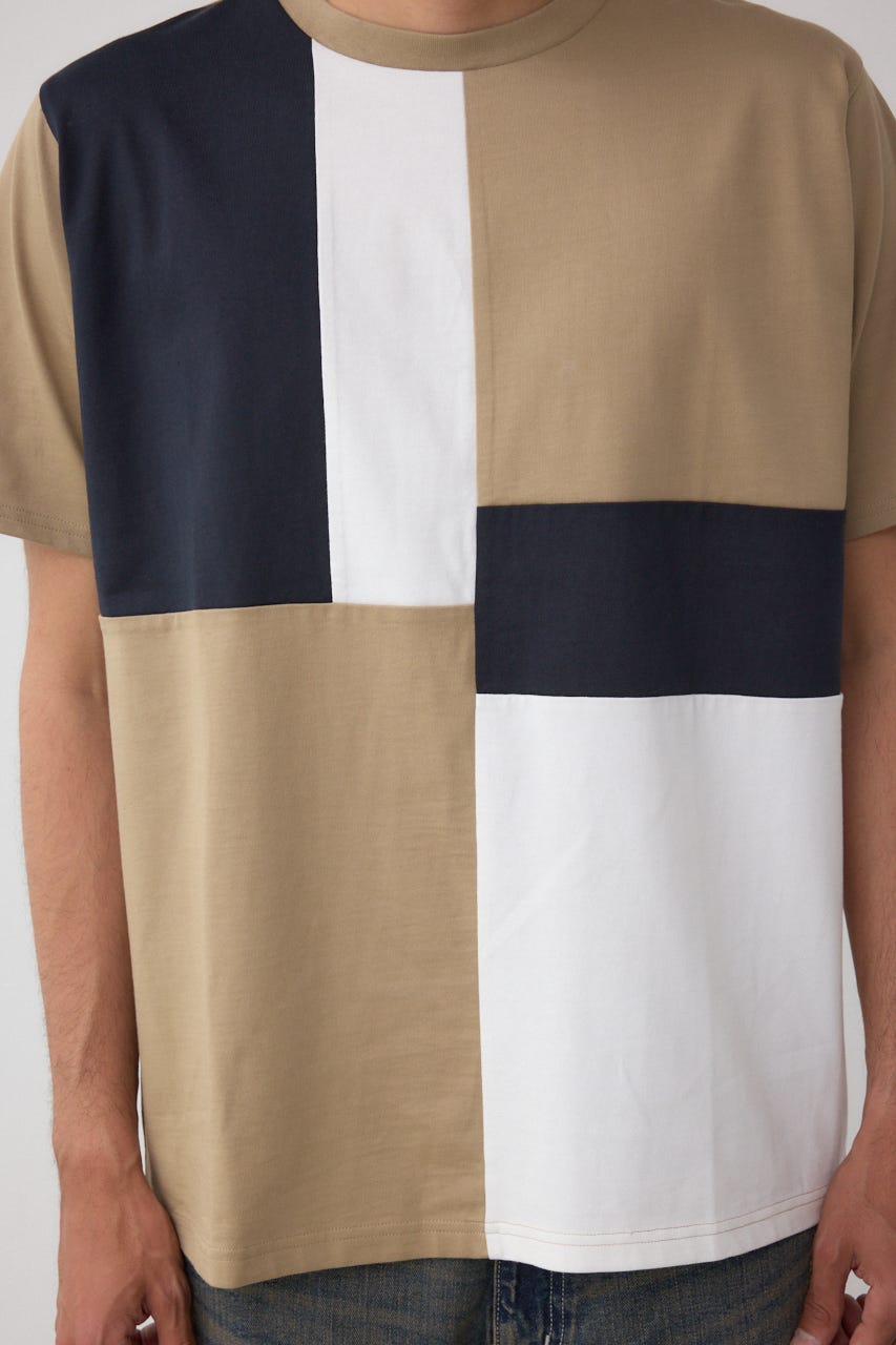 パネルスウィッチングTシャツ 柄BEG L