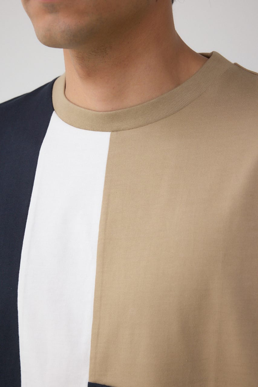 パネルスウィッチングTシャツ 柄BEG L