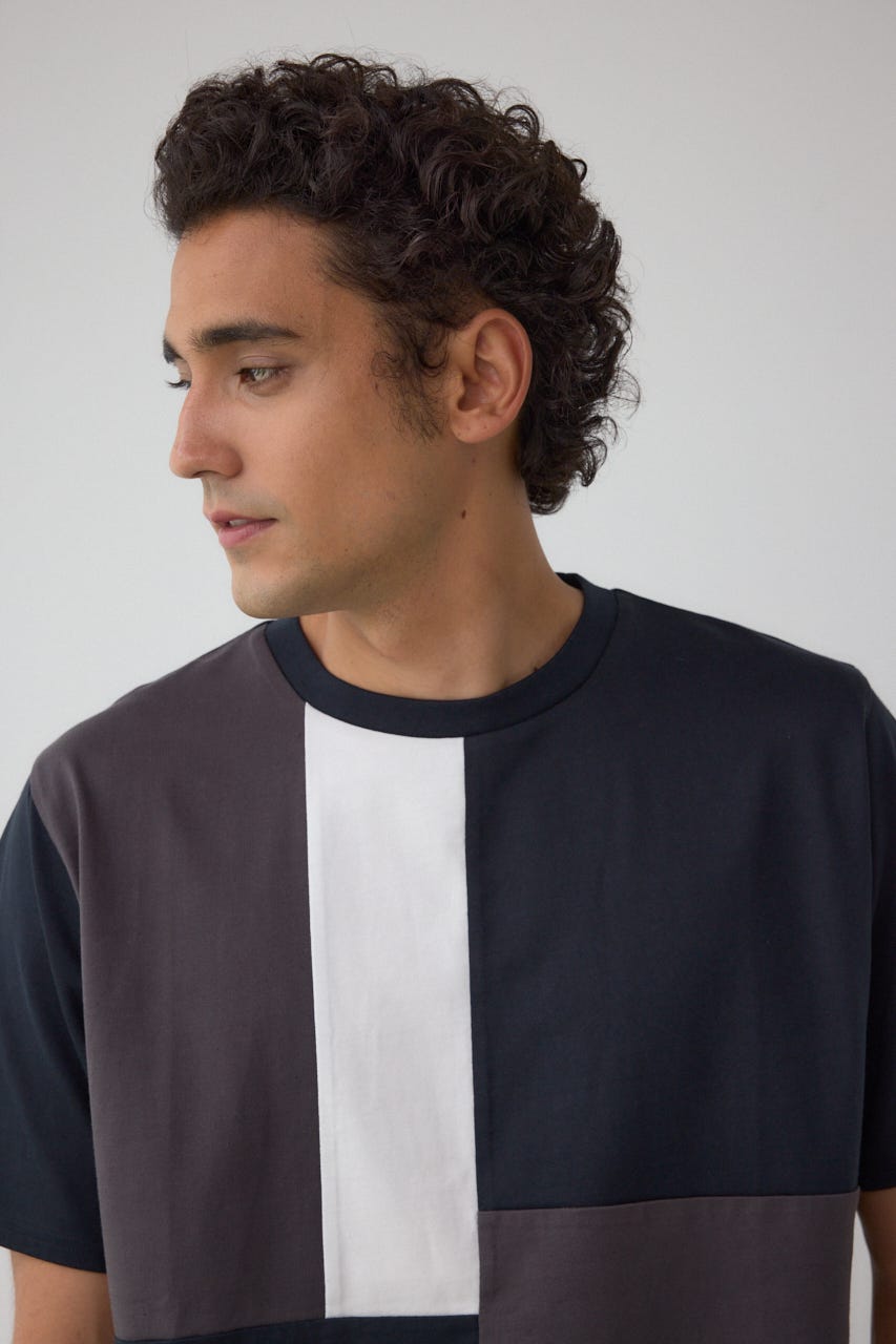 パネルスウィッチングTシャツ 柄BLK M