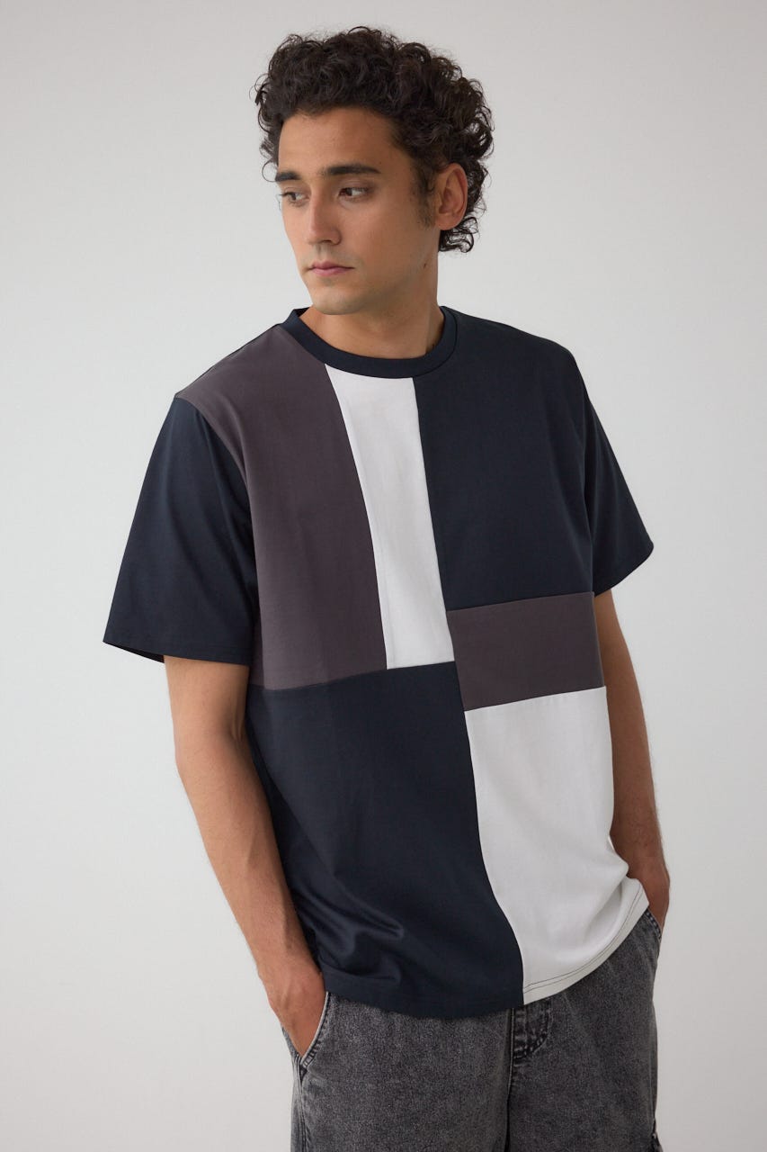 パネルスウィッチングTシャツ 柄BLK M