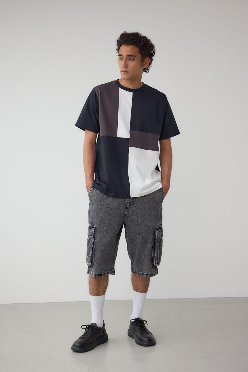 パネルスウィッチングTシャツ 柄BLK M