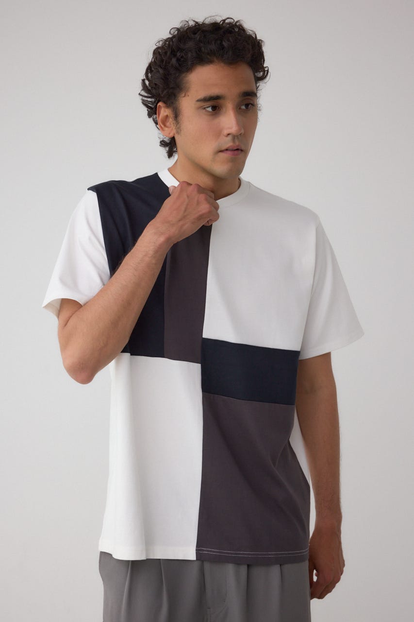 パネルスウィッチングTシャツ 柄WHT M