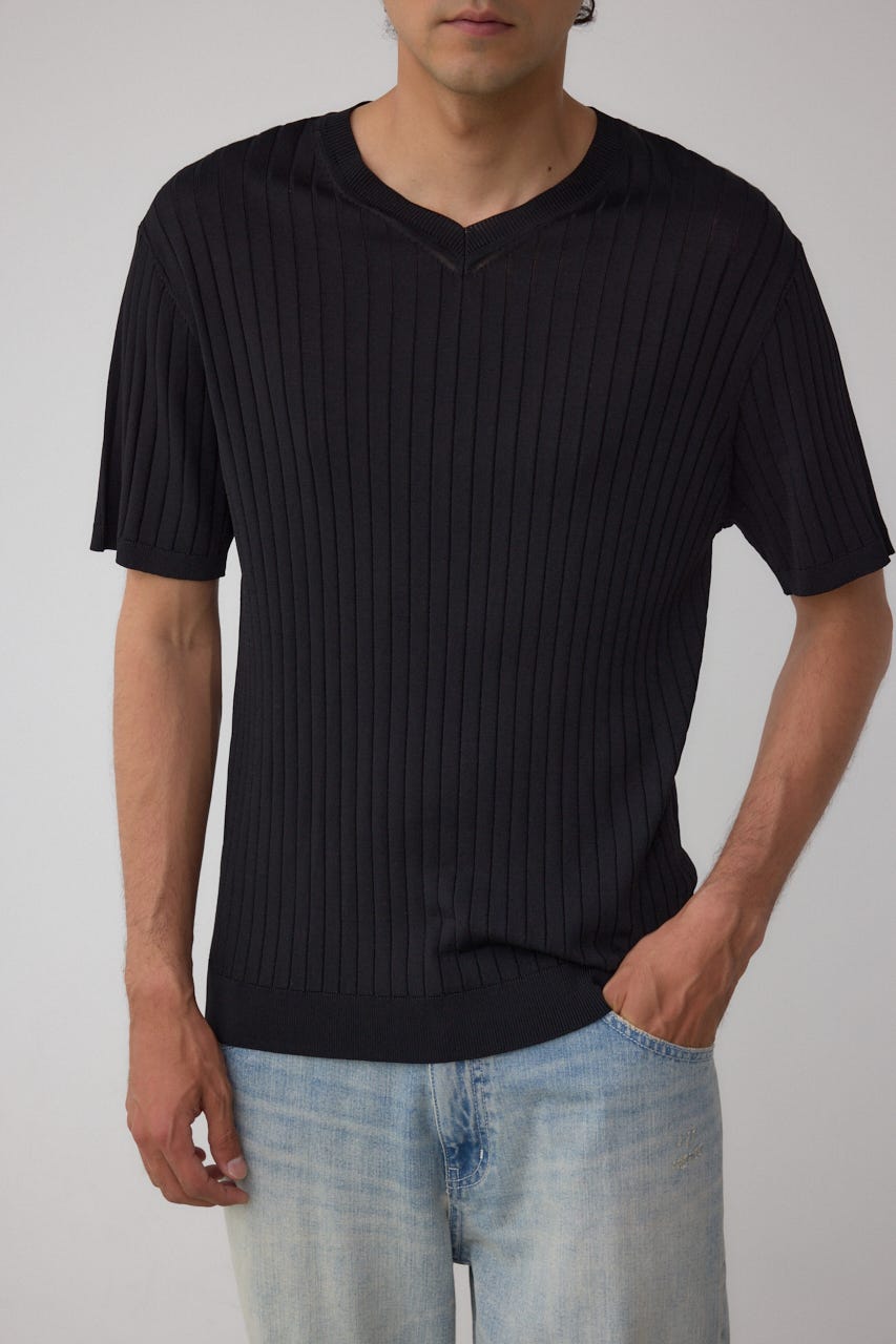 リブVネックニット BLK L