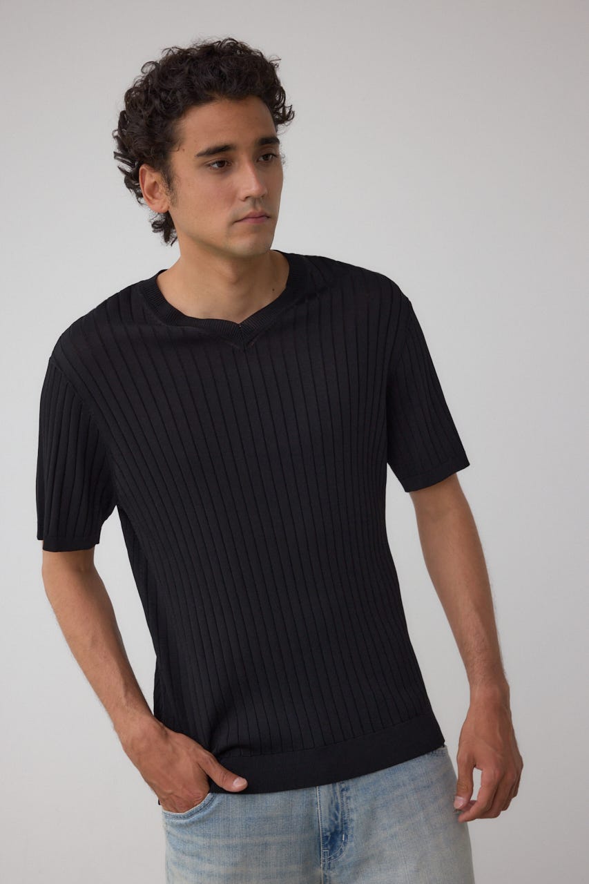 リブVネックニット BLK L