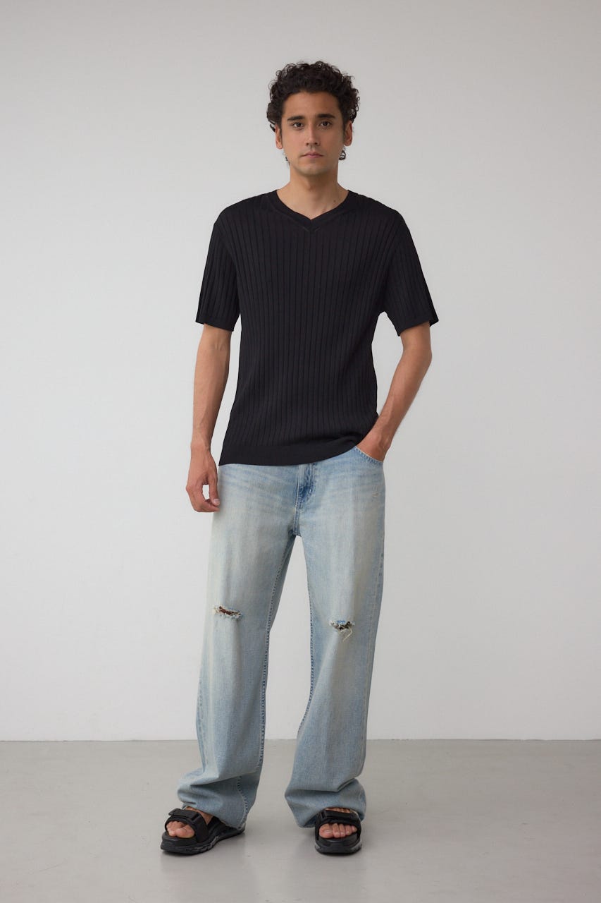 リブVネックニット BLK L