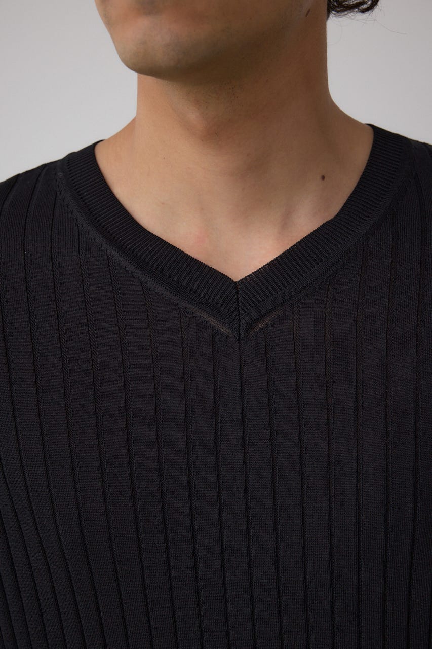 リブVネックニット BLK L