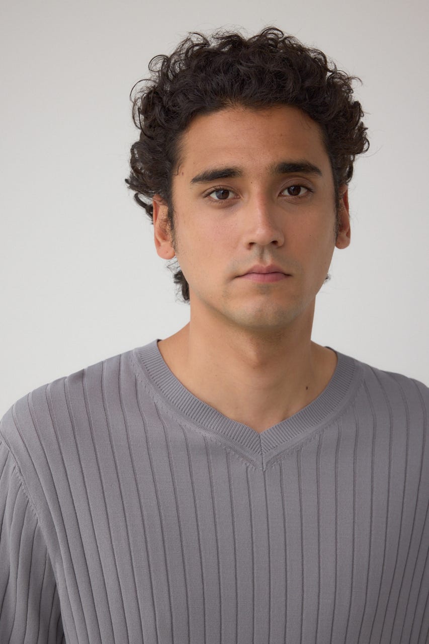 リブVネックニット GRY L