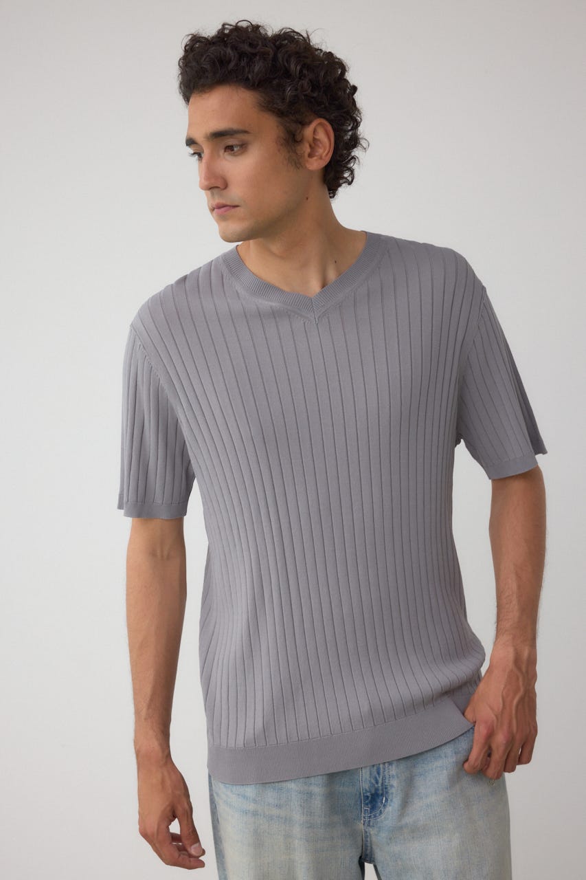 リブVネックニット GRY L